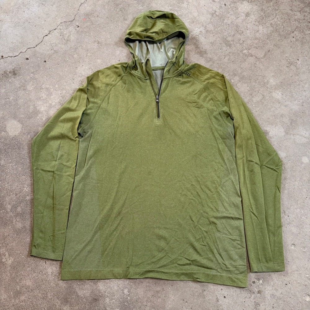 Lululemon Metal Vent Tech Hoodie Men Large Green Half Zip Long Sleeve Activewear